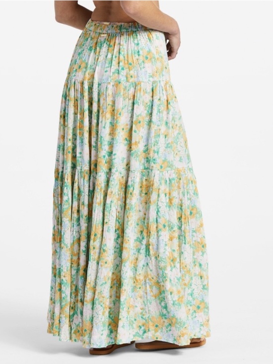 Billabong x Sun Chasers Floral Soft Rave Tiered Maxi Skirt - Yellow & Green